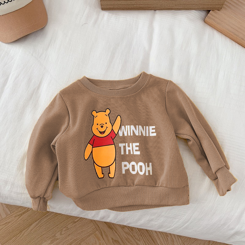 TE394- Bộ áo +quần dài tay Hokiha Kid cho bé trai bé gái hình gấu Pooh chất da cá mềm mại, co giãn size 8-18kg