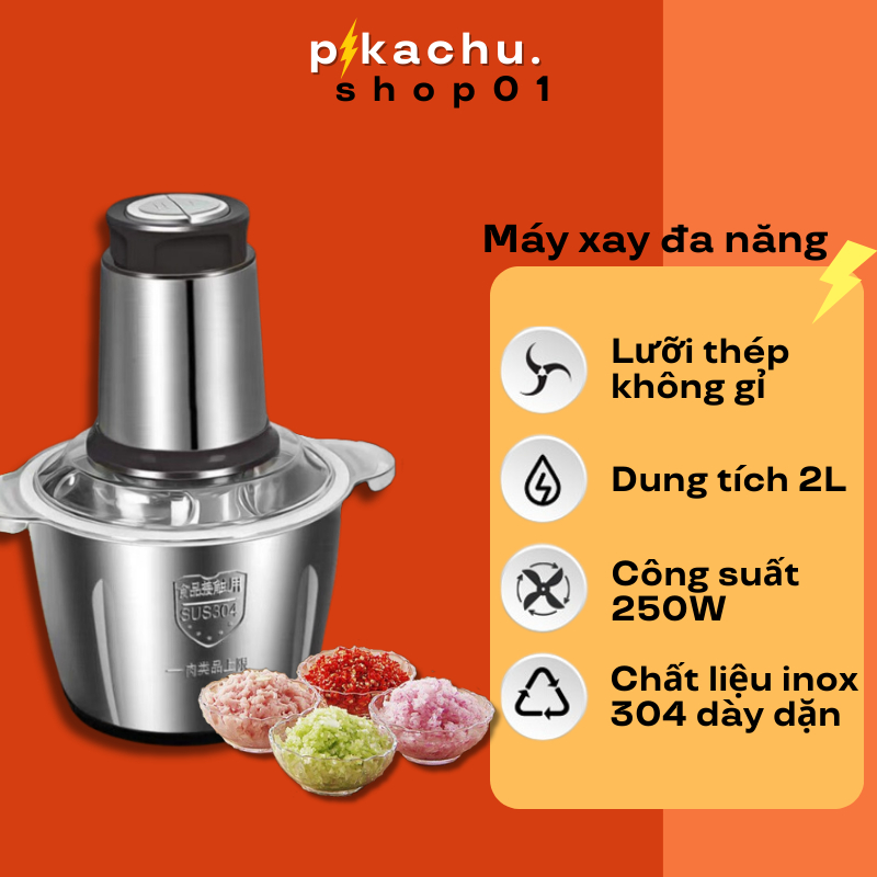 🌟BẢO HÀNH 1 ĐỔI 1🌟 Máy xay thịt, máy xay đa năng, công suất 250W, cối inox304, 4 lưỡi dao sắc bén