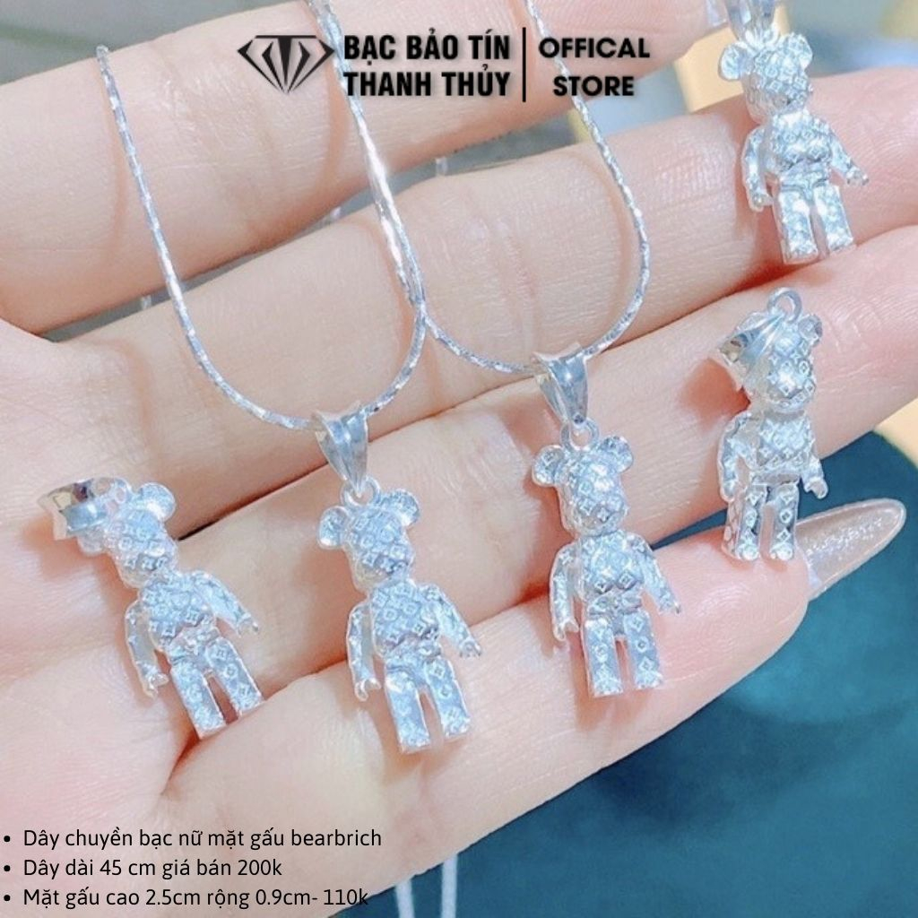 Dây chuyền bạc nữ Bảo Tín Thanh Thủy, vòng cổ bạc mặt hình gấu bearbrich, dài 45 cm chất liệu bạc ta nguyên chất
