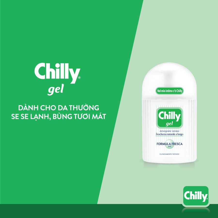 Combo du lịch Dung dịch vệ sinh phụ nữ Chilly Gel 50ml + Khăn lau phụ khoa Chilly Fresco gói 12 tờ bạc hà khử mùi