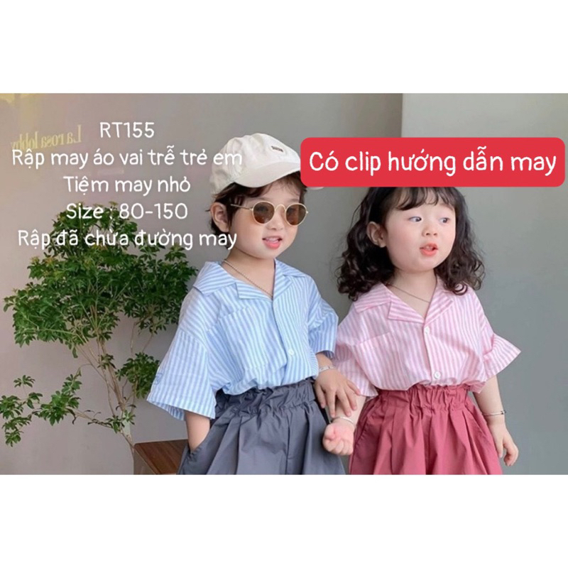 RT155_ Rập may áo cổ danton cho bé form rộng