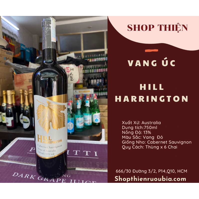Thùng X 6 Chai Vang Đỏ Úc HILL HARINGTON 13% 750ml