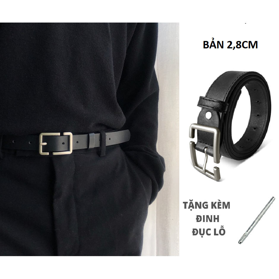 Thắt Lưng Mặt Bạc Khuyết Thời Trang Phong Cách Học Sinh, Dây Nịt Nam Nữ Bản 2,8cm Cá Tính - DNNN004