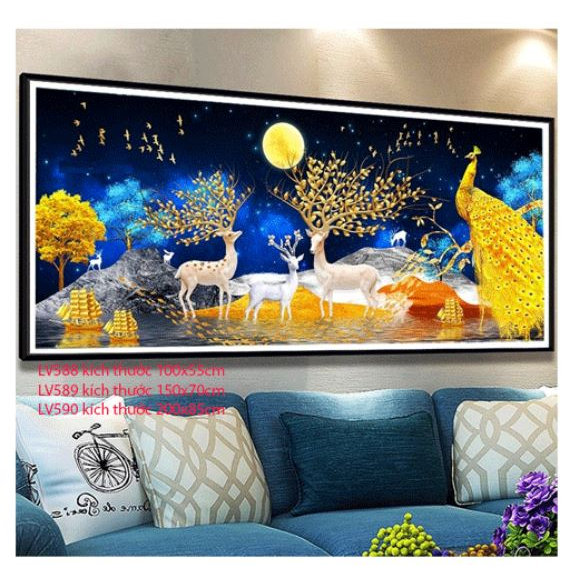 Tranh thêu chữ thập hươu nai tài lộc LV3546 , LV3547 , LV3548