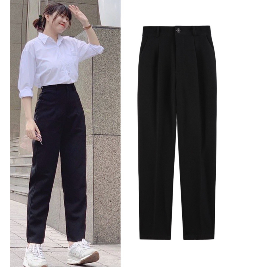 Quần baggy lưng cao màu đen phong cách Basic mặc đi học đi làm Maia baggyaoki04 P3K9
