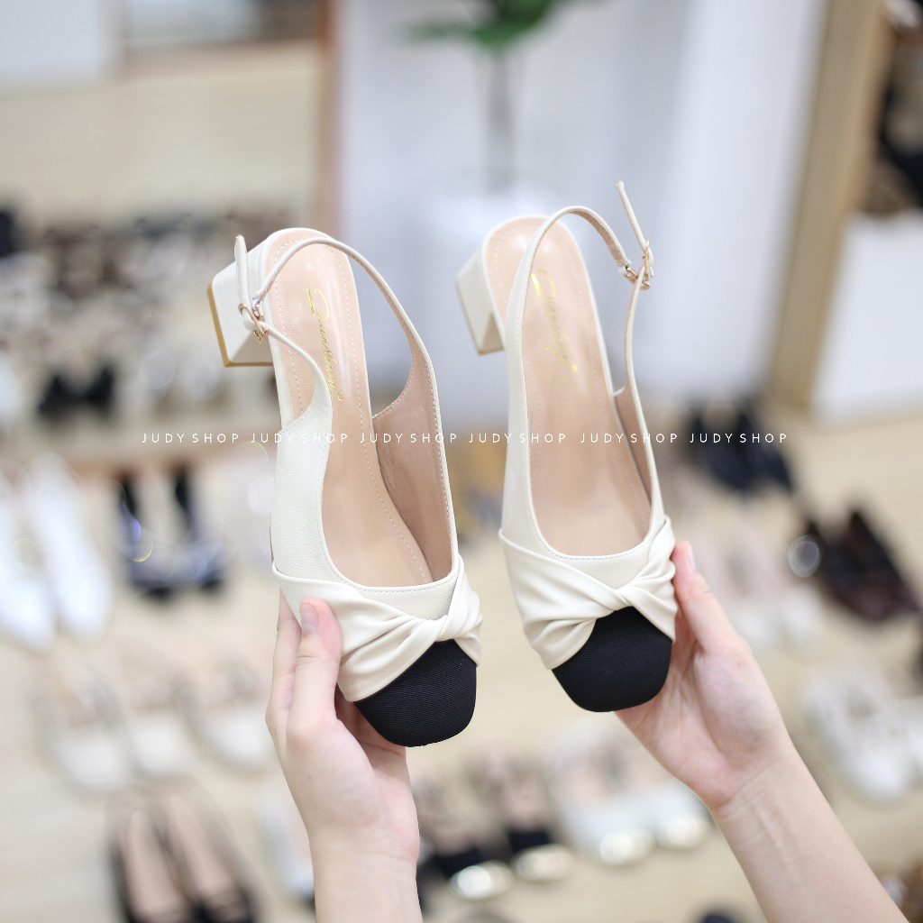 Giày sandal bít mũi - sandal slingback QIAN Bít Mũi Xoắn Phối Da Mềm Cao 5p QCC Fullbox