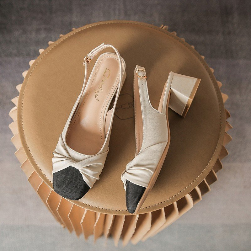 Giày sandal bít mũi - sandal slingback QIAN Bít Mũi Xoắn Phối Da Mềm Cao 5p QCC Fullbox