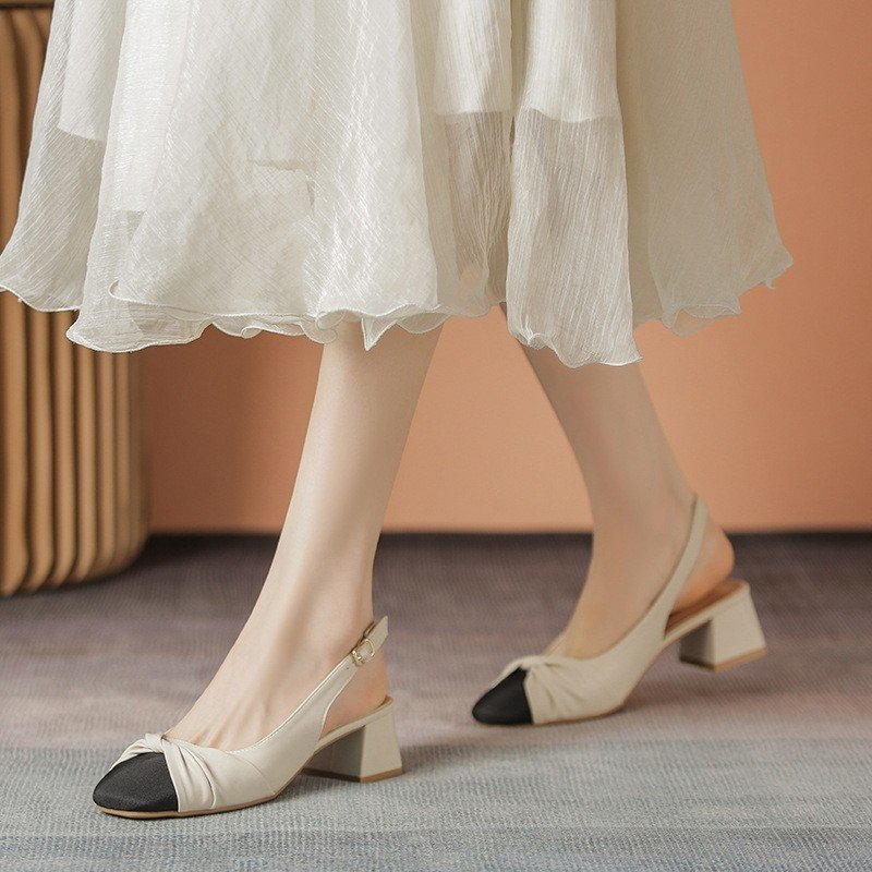 Giày sandal bít mũi - sandal slingback QIAN Bít Mũi Xoắn Phối Da Mềm Cao 5p QCC Fullbox