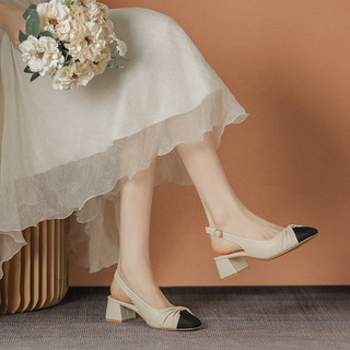 Giày sandal bít mũi - sandal slingback qian bít mũi xoắn phối da mềm cao 5p qcc fullbox