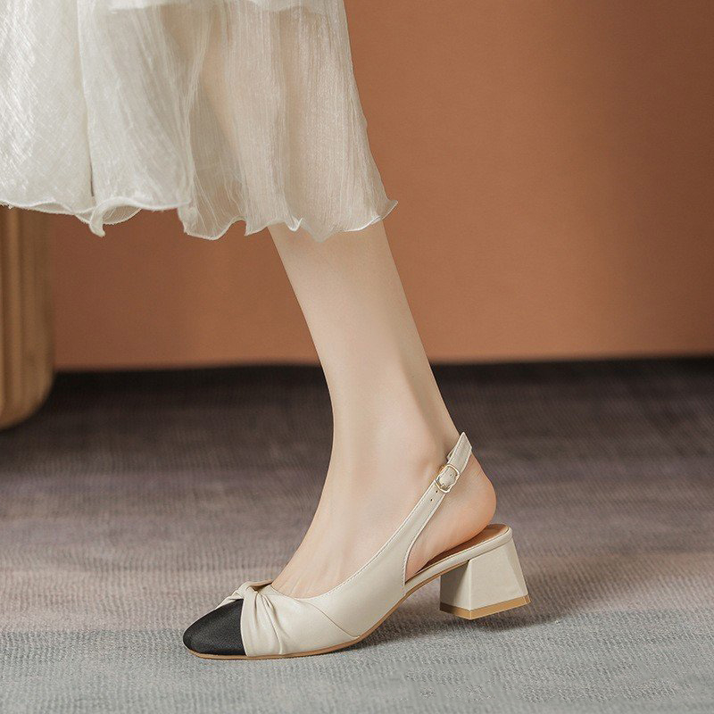 Giày sandal bít mũi - sandal slingback QIAN Bít Mũi Xoắn Phối Da Mềm Cao 5p QCC Fullbox