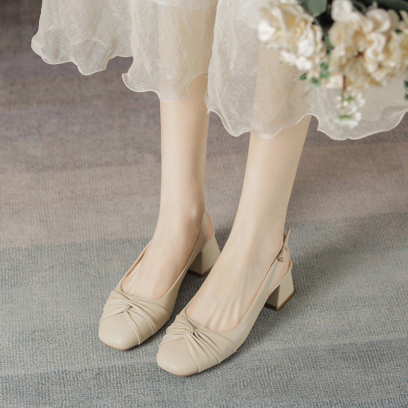 Sandal slingback - Giày sandal QIAN Bít Mũi Da Xoắn Mềm Cao 5p QCC Fullbox