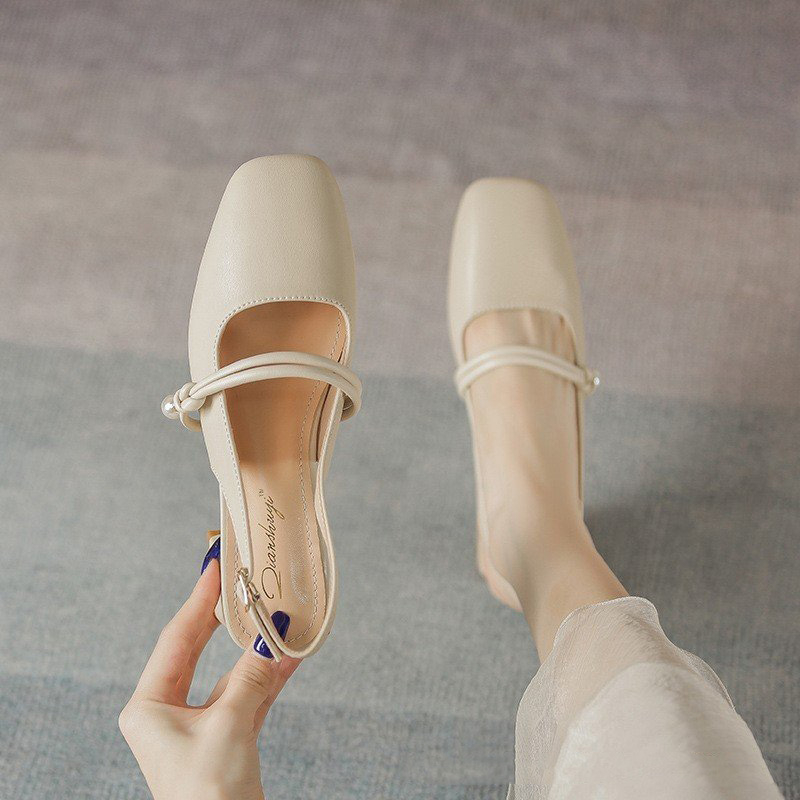 Sandal slingback - Giày sandal Bít Mũi QIAN Da Mềm Cao 5p QCC Fullbox