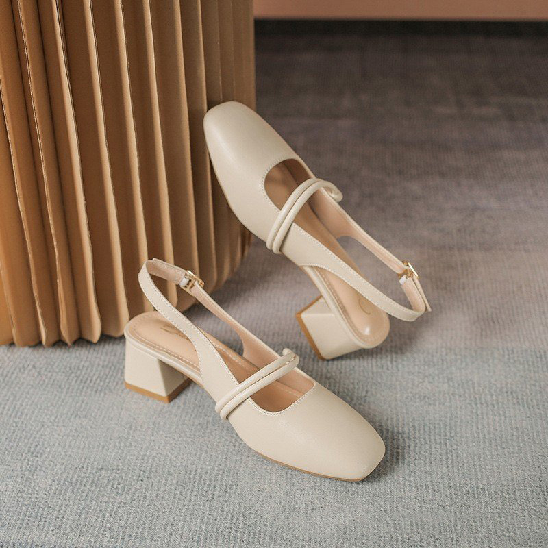 Sandal slingback - Giày sandal Bít Mũi QIAN Da Mềm Cao 5p QCC Fullbox
