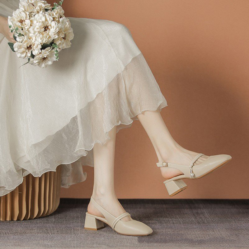Sandal slingback - Giày sandal Bít Mũi QIAN Da Mềm Cao 5p QCC Fullbox