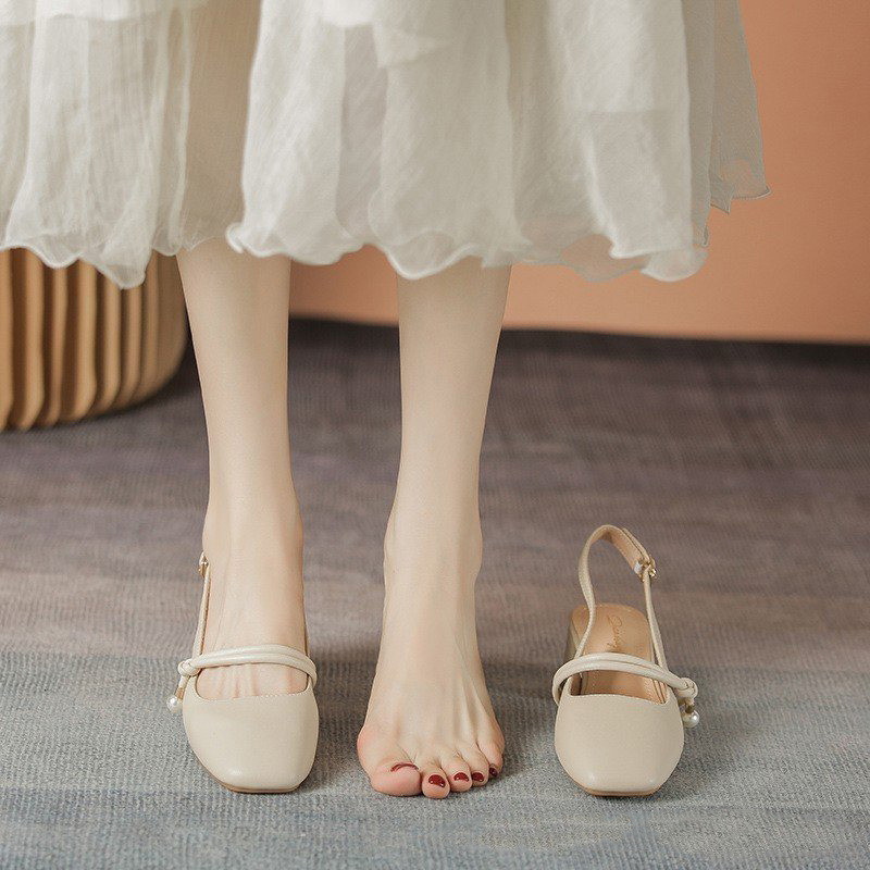Sandal slingback - Giày sandal Bít Mũi QIAN Da Mềm Cao 5p QCC Fullbox