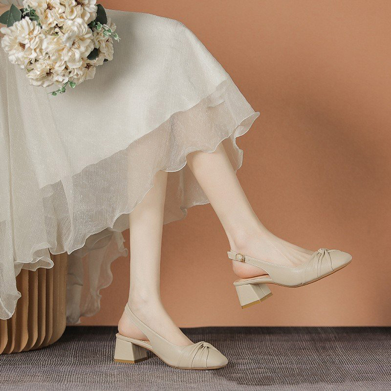 Sandal slingback - Giày sandal QIAN Bít Mũi Da Xoắn Mềm Cao 5p QCC Fullbox