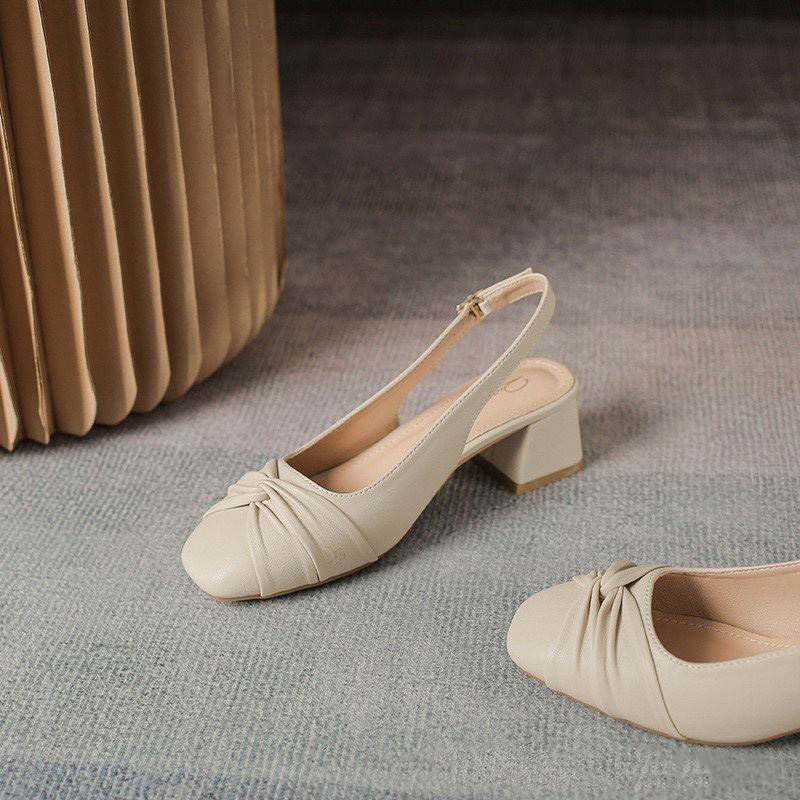 Sandal slingback - Giày sandal QIAN Bít Mũi Da Xoắn Mềm Cao 5p QCC Fullbox