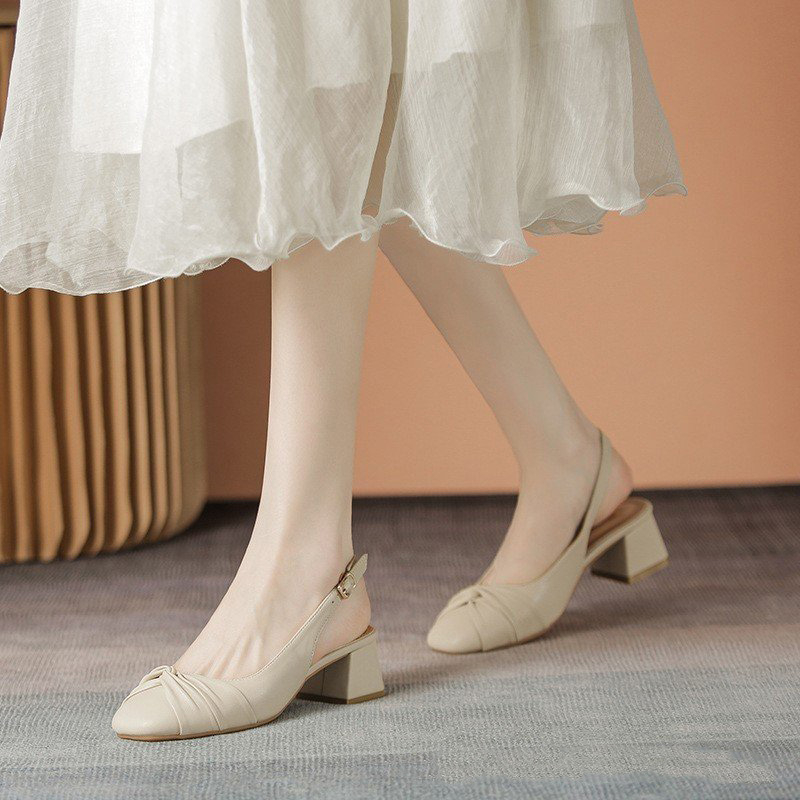 Sandal slingback - Giày sandal QIAN Bít Mũi Da Xoắn Mềm Cao 5p QCC Fullbox