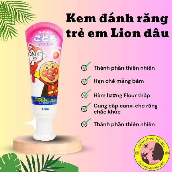 Kem đánh răng trẻ em Lion Dâu Nhật Bản tuýp 40g