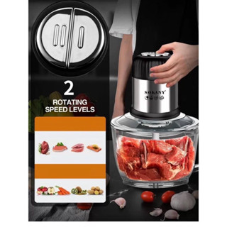 Máy xay thịt , máy xay thịt đa năng SOKANY- 7025A , cối xay thịt thủy tinh 4 lưỡi dao sắc bén, dung tích 2l