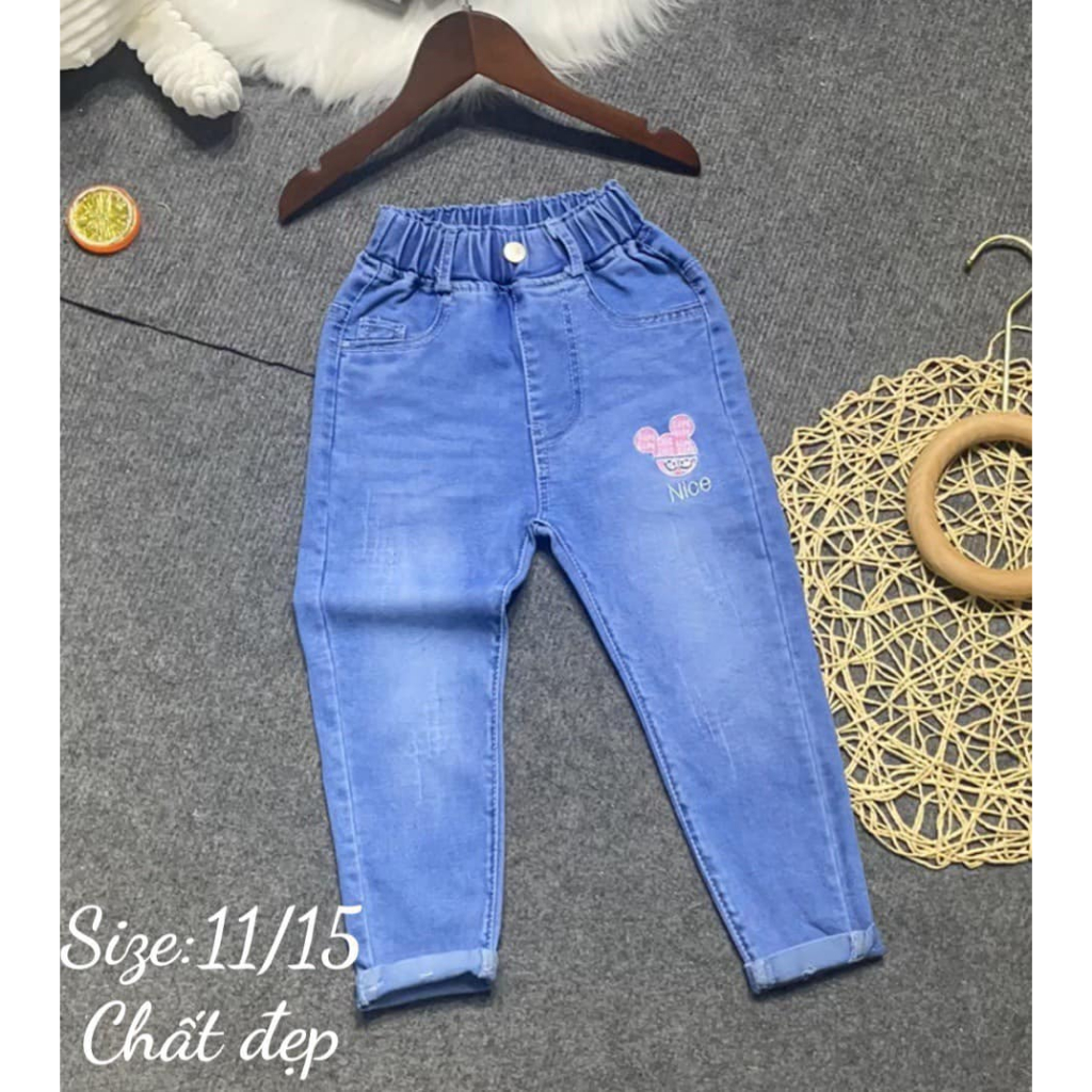 Quần Jean Dài Bé Gái Chất Cotton Mềm Co Giãn, Quần Bò Bé Gái