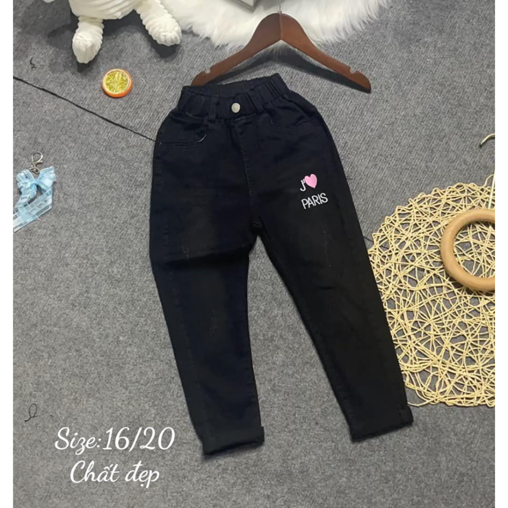 Quần Jean Dài Bé Gái Chất Cotton Mềm Co Giãn, Quần Bò Bé Gái