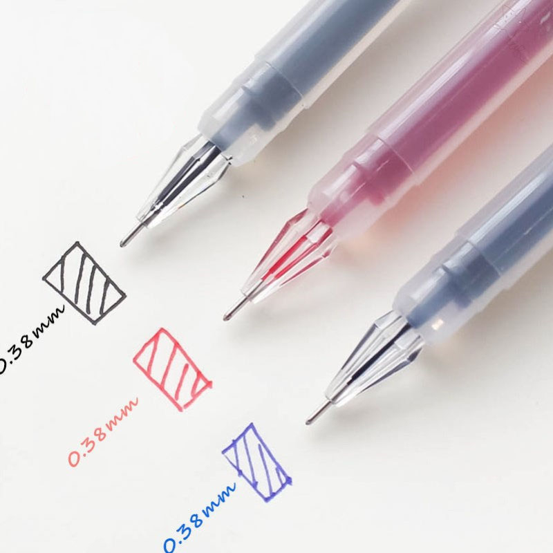 Bút bi gel Muji đầu kim cương ngòi 0.38mm đầu kim 3 màu đen đỏ xanh