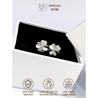 Khuyên Tai Bạc Ta CaoBac Jewellery Cho Nữ Nụ Hình Hoa Bốn Cánh Đặc Cánh Đính Đá Lấp Lánh, Tinh Tế Món Quà Cho Bạn Gái