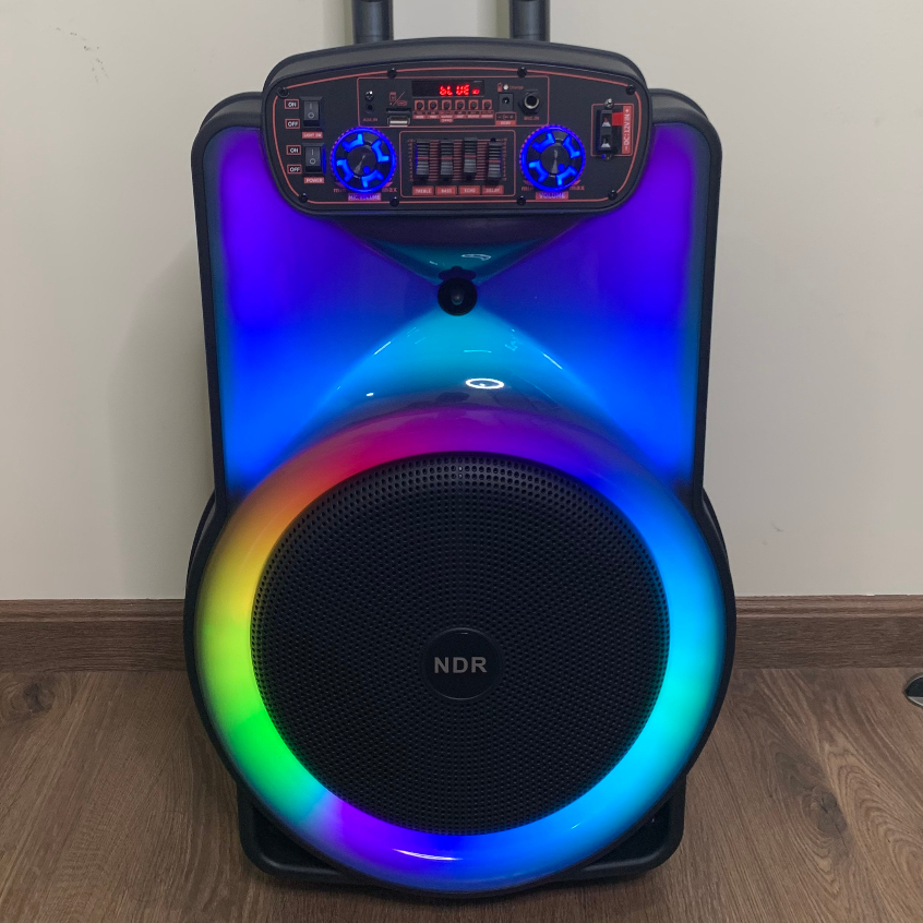 Loa Karaoke Vali Kéo Bluetooth Di Động Kèm 2 Mic Không Dây, Đèn LED RGB Theo Nhạc - Công Suất 400W - BH 12 Tháng