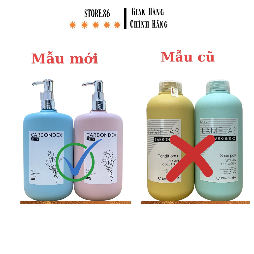Dầu gội xả phục hồi LAMELAS-CARBONDEX, siêu mềm mượt - siêu lưu hương 500ml*2 - Cặp dầu gội lamelas