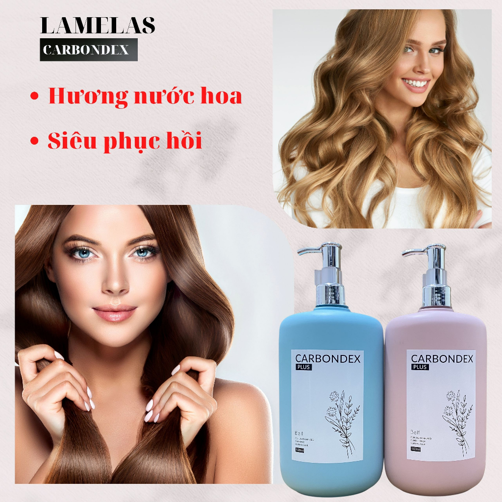 Dầu gội xả phục hồi LAMELAS-CARBONDEX, siêu mềm mượt - siêu lưu hương 500ml*2 - Cặp dầu gội lamelas