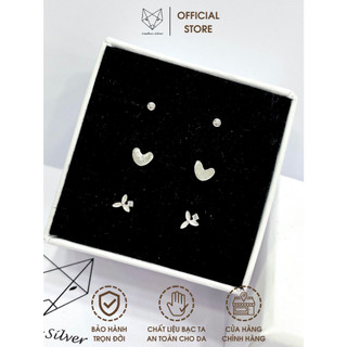 Set 3 Đôi Khuyên Tai Bạc Ta CaoBac Silver Nụ Basic Chấm Tim Mini Lá