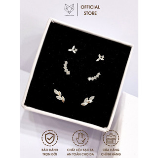 Set Combo Bộ 3 Đôi Khuyên Tai Bạc Ta Basic CaoBac Silver Đính Đá Lấp Lánh Thanh Lịch Nhỏ Xinh Hợp Đeo Lỗ Tai Trên