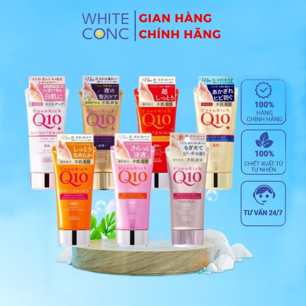 Kem dưỡng da tay Kose Hand Cream Q10 Nhật Bản giúp dưỡng trắng mịn, cấp ẩm sâu cho tay