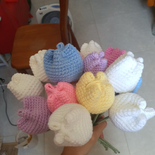 Hoa Tulip Len Handmade Màu pastel ( 1 Cành )