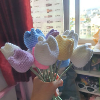 Hoa Tulip Len Handmade Màu pastel ( 1 Cành )