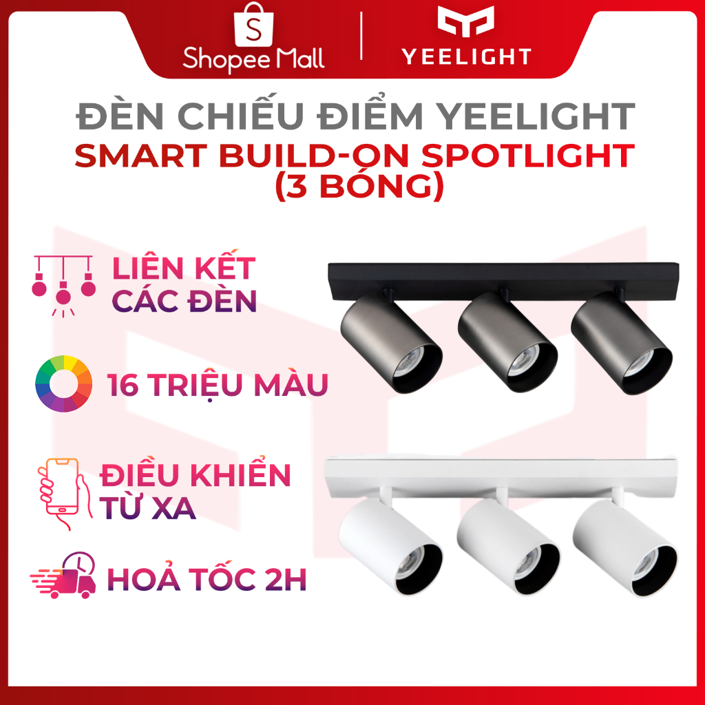 Đèn chiếu điểm thả trần Yeelight Nebula màu trắng/đen 3 pack, led RGB spotlight kết nối thông minh đã kèm bóng đèn