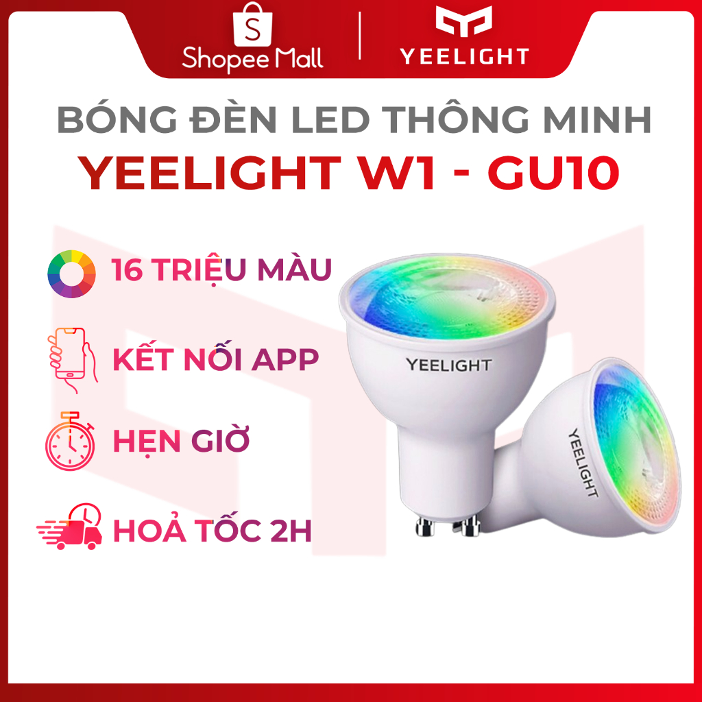 Bóng đèn thông minh Yeelight đuôi cài Gu10, led RGB 16 triệu màu dễ dàng cài đặt và sử dụng, bào hành 12 tháng