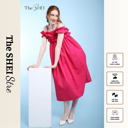 Đầm lửng nữ kiểu 2 dây The SHEI - Màu xanh dương - TSD092202