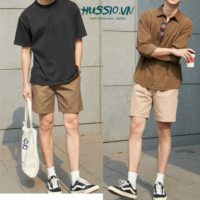 Quần short nam HUSSIO, vải kaki co giãn nhẹ, form regular | short