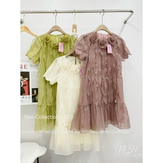 Đầm maxi đuôi cá tay phồng viền bèo