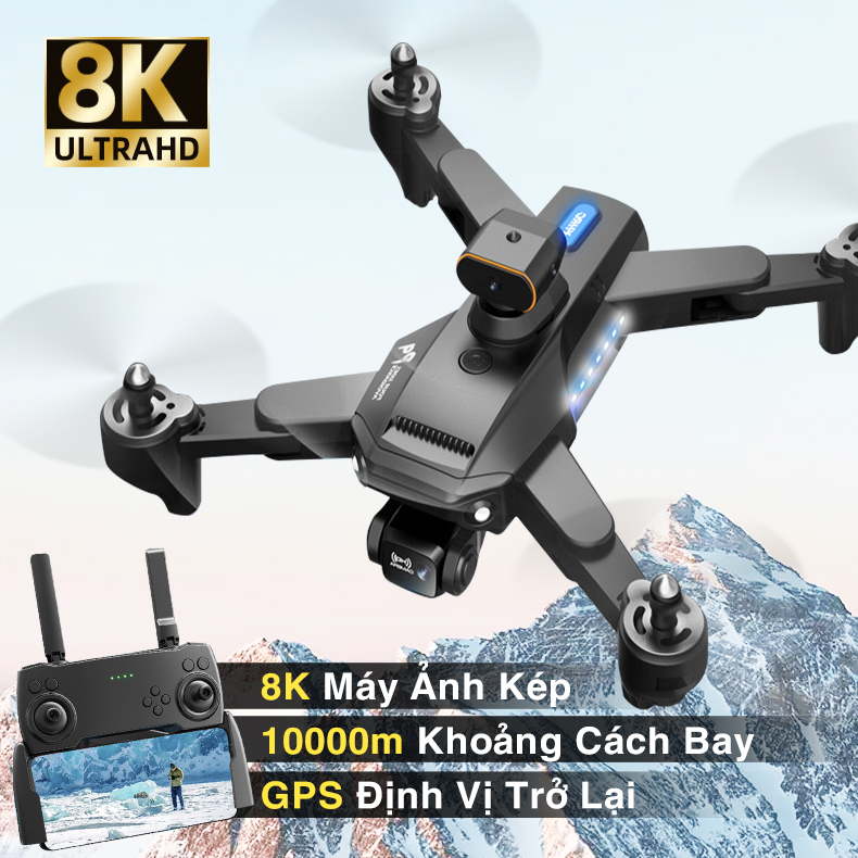 Máy Bay Không Người Lái Flycam Drone Camera HD 8K 5GWIF FPV 5000M Cảm Biến Tránh Vật Cản Xoay 360 Độ