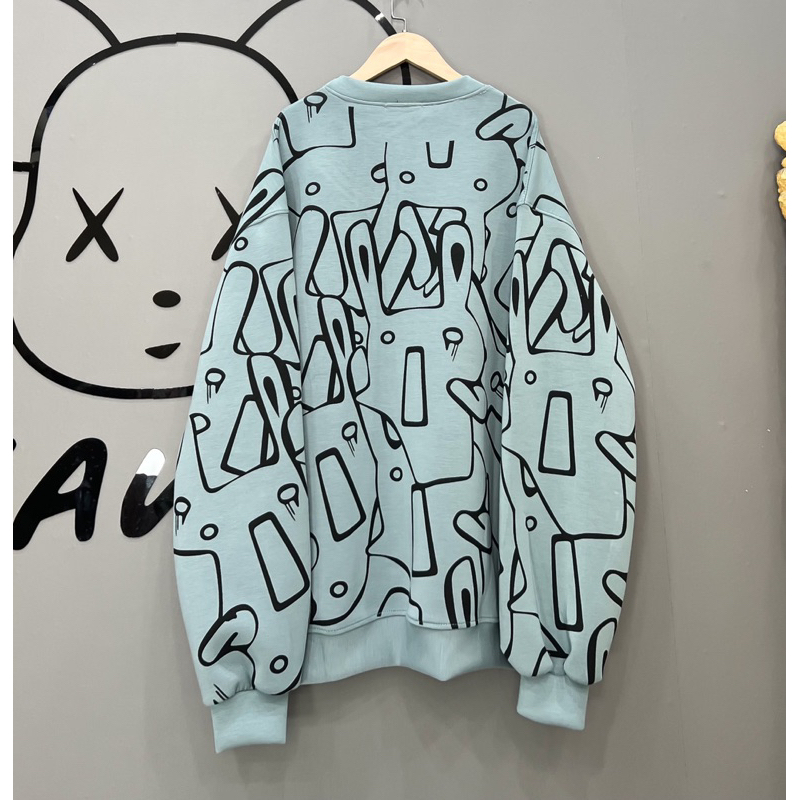 Áo nỉ sweater thỏ xanh, áo nỉ dài tay form rộng