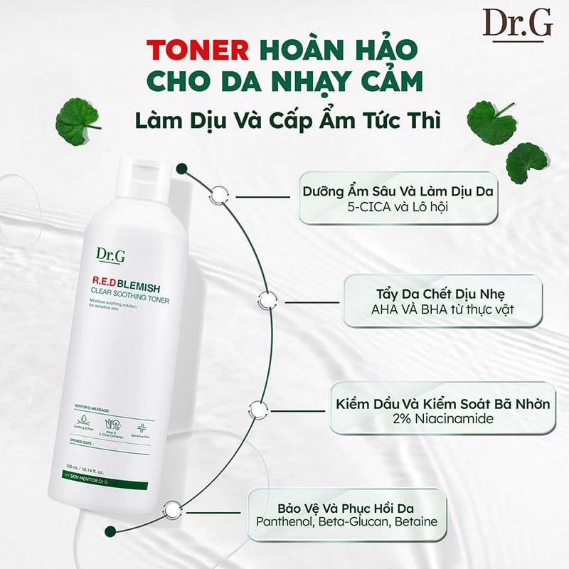 Nước hoa hồng Dr.G Dưỡng Ẩm, Làm Dịu Da Mẩn Đỏ  R.E.D Blemish Clear Soothing Toner 30ml- 300ml