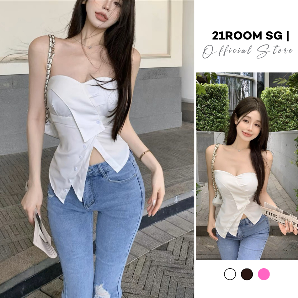 Áo Ống Cúp Ngực Vạt Nhọn Phối Nút Cực Xinh 21 Room Phong Cách Nữ Tính Bánh Bèo A79