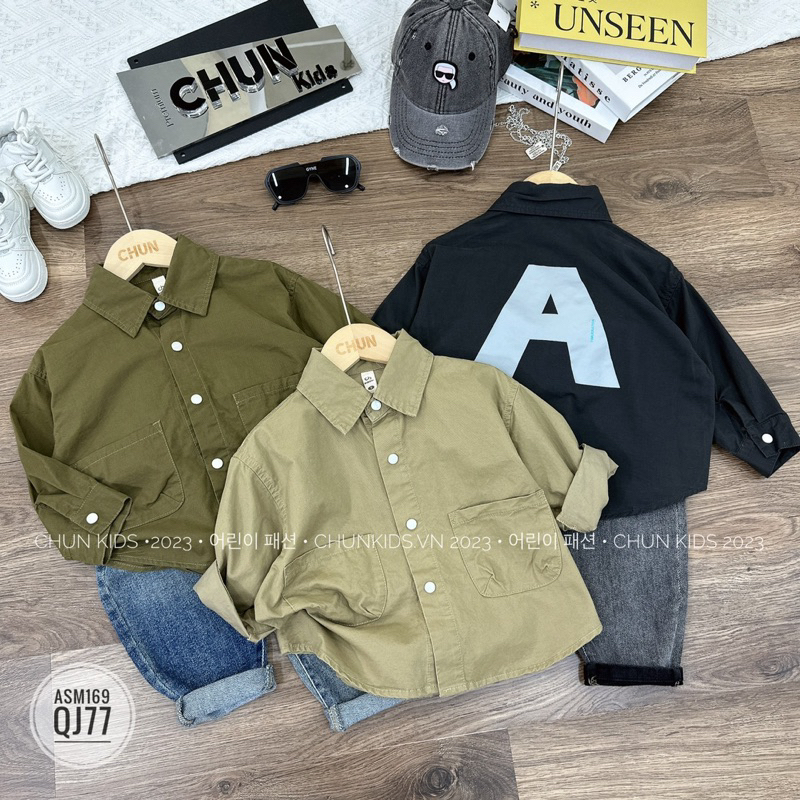 ASM169 - ÁO Somi kaki 2 túi chữ A cho Bé - 2392
