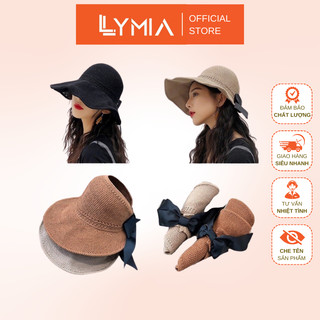Mũ cói nửa đầu LYMIA đi biển vành rộng, chống nắng thắt nơ Hàn Quốc có thể cuộn lại