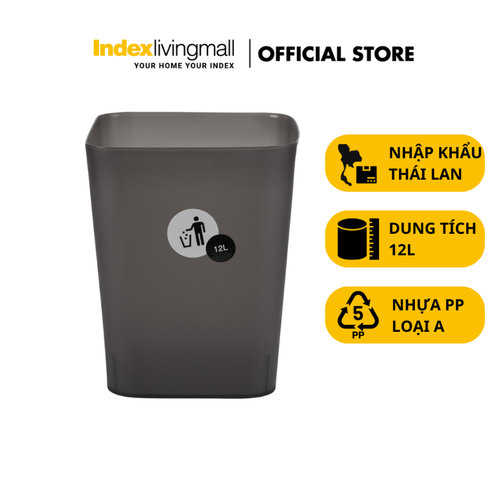 Thùng rác nhựa văn phòng 12L, không nắp, màu đen SOPHIA Index Living Mall | Nhập khẩu Thái Lan
