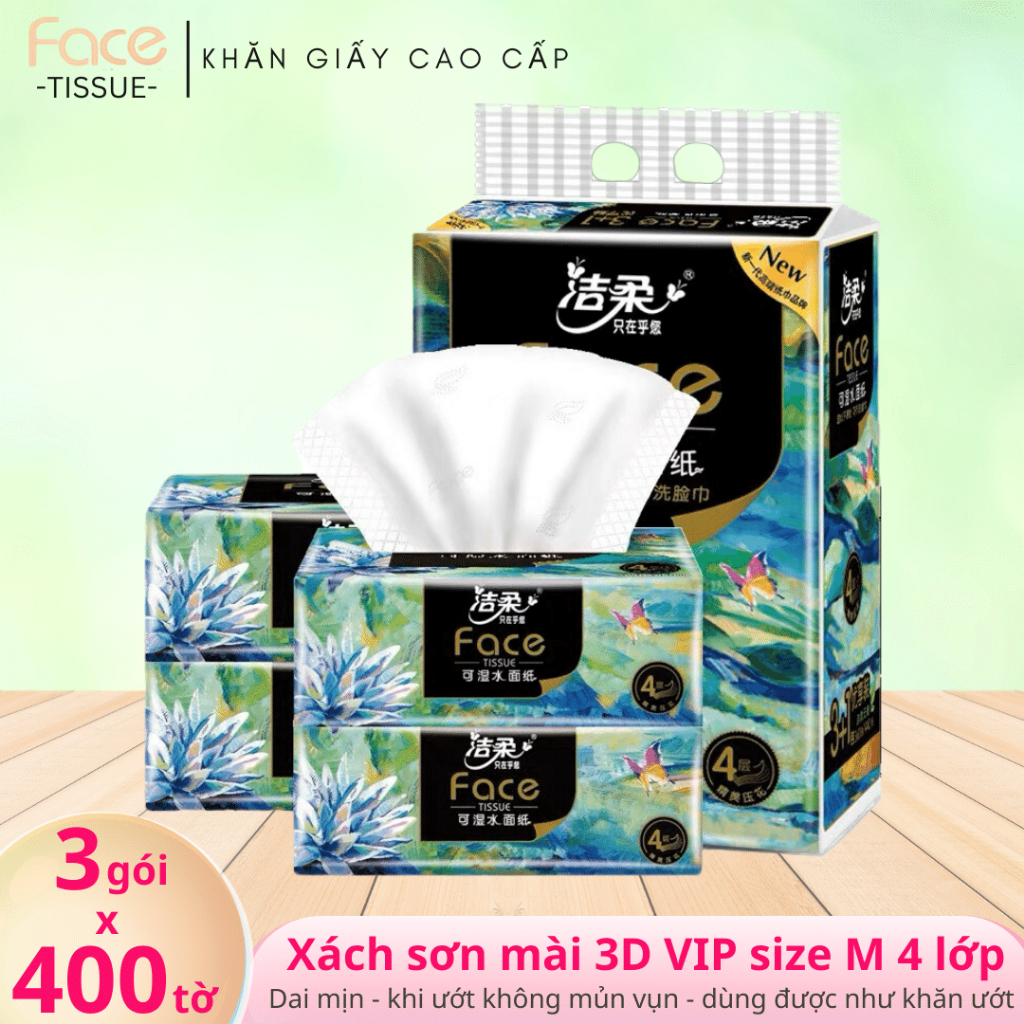 Khăn giấy Face 3D 400 tờ 4 lớp lịch sự cao cấp - Face Tissue - face hoa vip - giấy face rút