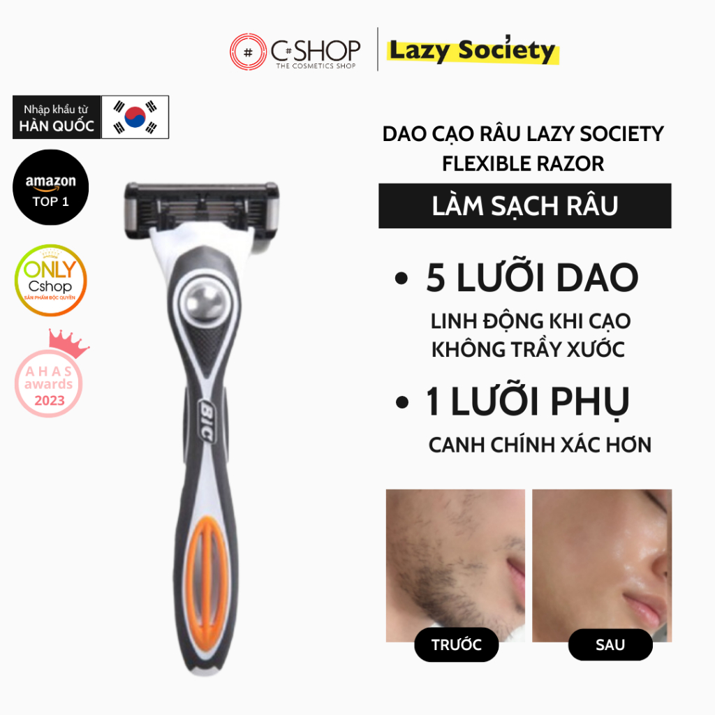 Dao cạo râu 5 lưỡi Hàn Quốc không gỉ bán chạy số 1 Amazon nhỏ gọn tiện lợi Lazy Society Flexible Razor